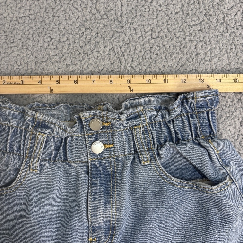 Denim Blvd Shorts Womens Blue Jean Medium Retro High Waisted Paperbag Rolled Hem - Picture 8 of 9